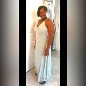 Halter, drape/cowl neck full length, lined evening gown